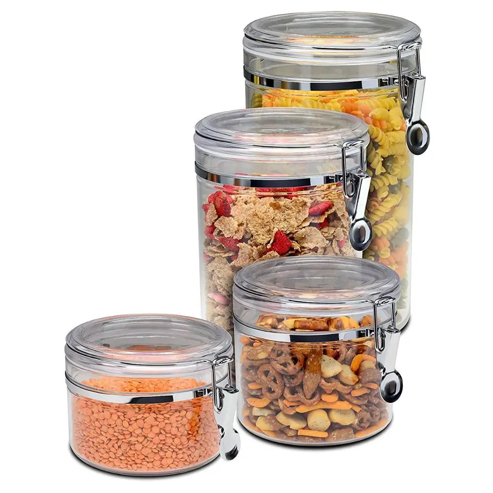 Food Grade 5 Piece Acrylic Canister Set Food Jars Clear Airtight Canister Set Food Storage Container with Airtight Clamp Lids