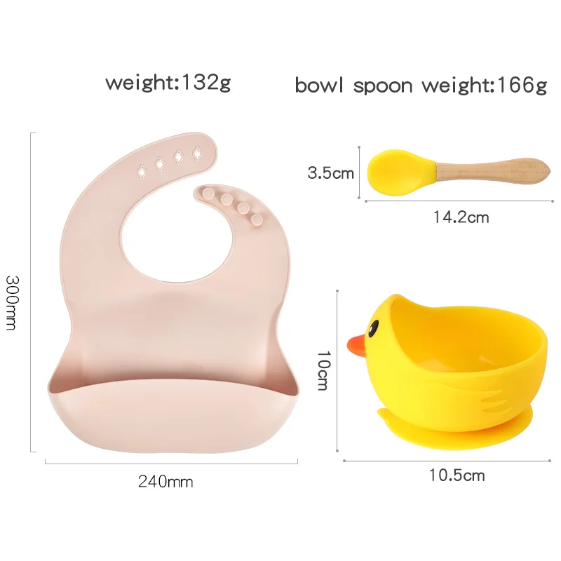 2021 New Food Grade Professional 3 pcs Kids Tableware Bibs Bowl Spoon Bpa Free Toddler Silicone Baby Feeding Set