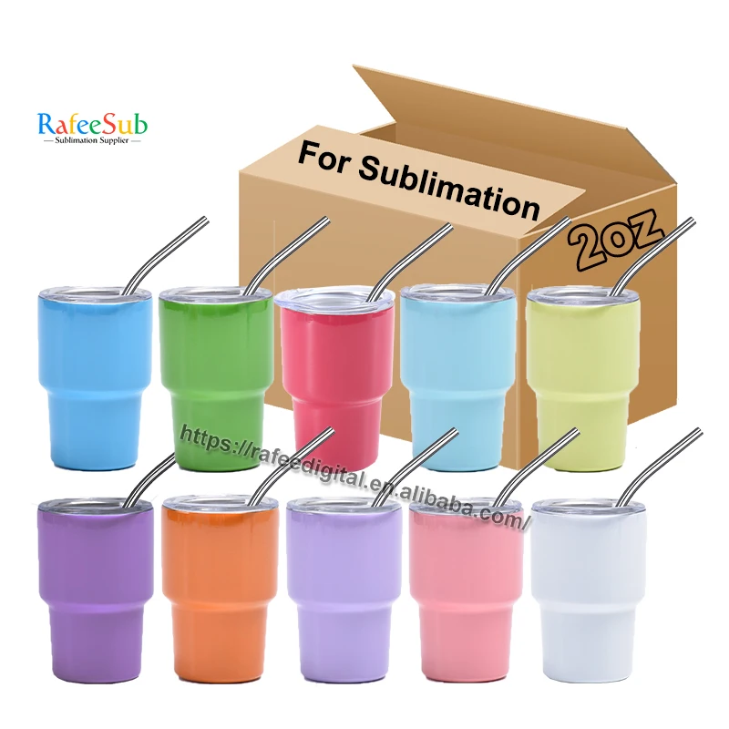 USA Warehouse 2oz 2 oz Miniature 3oz 3 oz Double Wall Mini Metal Shot Glass Stainless Steel Sublimation Tumbler Cup with Straw