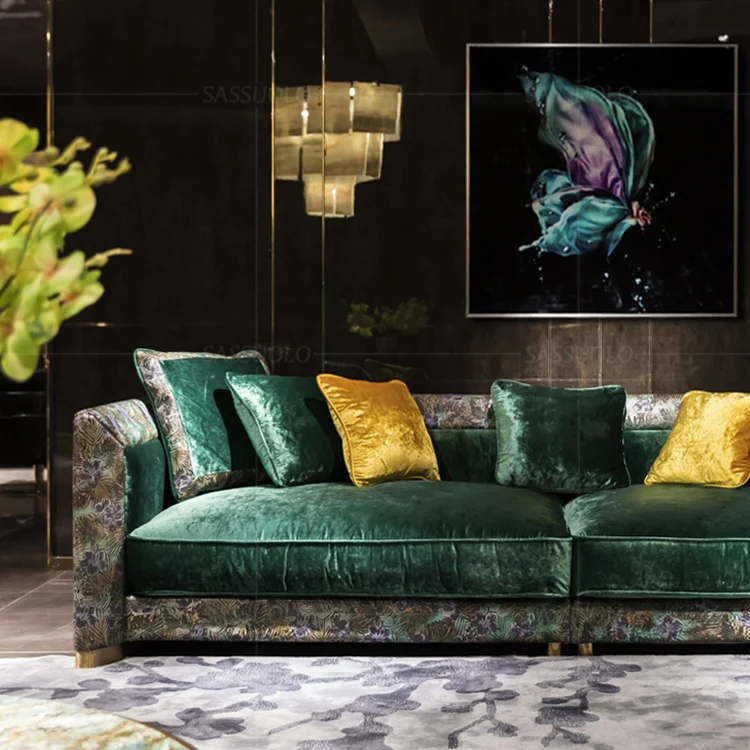 
Sassuolo Jungle series sectional sofa green painted genuine leather sofa luxury high quality couch living room sofa sets 