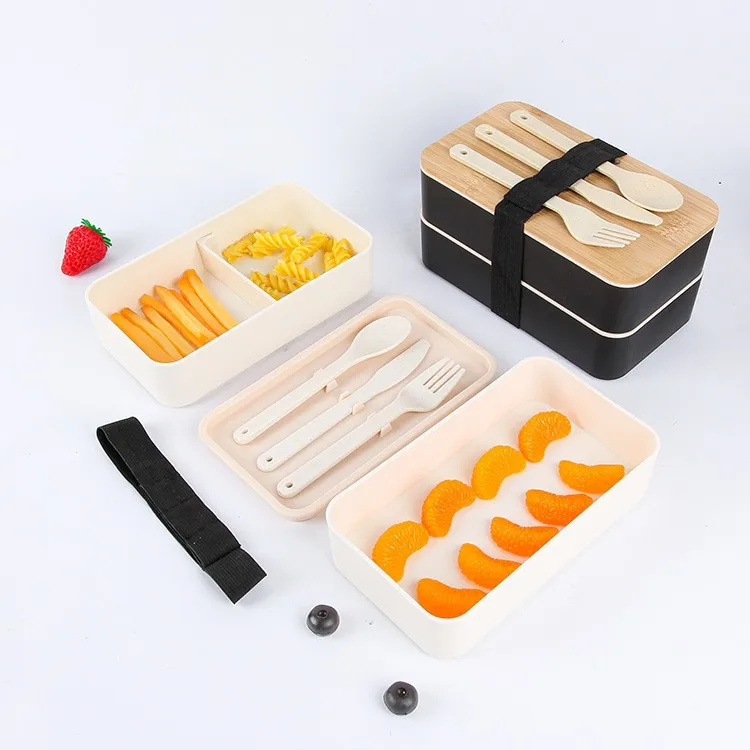 RPET  Plastic Bento Lunch Box With Divider and Cutlery Lunch Containers for Kids