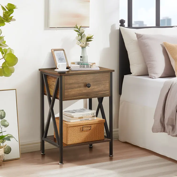 Milestone Modern Design Bohemian Style Metal Flip Top Smart Nightstand Bookcase Bedside Table for Bedroom