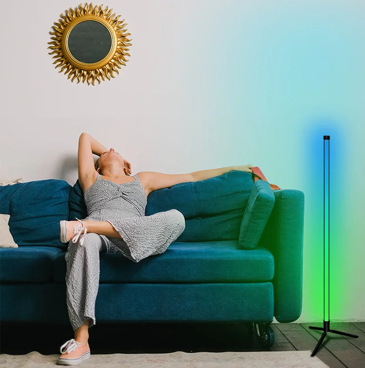 Modern bedroom black led simple RGB floor light color changing minimum corner stand smallest corner floor lamp