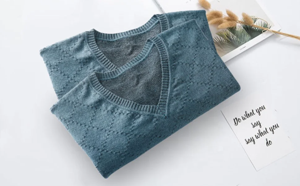 Natural Hemp Fabric Men Knitted V-neck Sweatshirts Sweaters