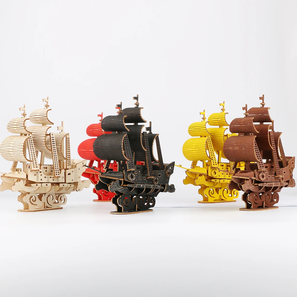 LT-Chuan01-YS DIY Educational Toys 3D Wooden Puzzle Adults Kids  Laser Cut Basswood Ocean Sailboat Model Wood Crafts Ship Decor