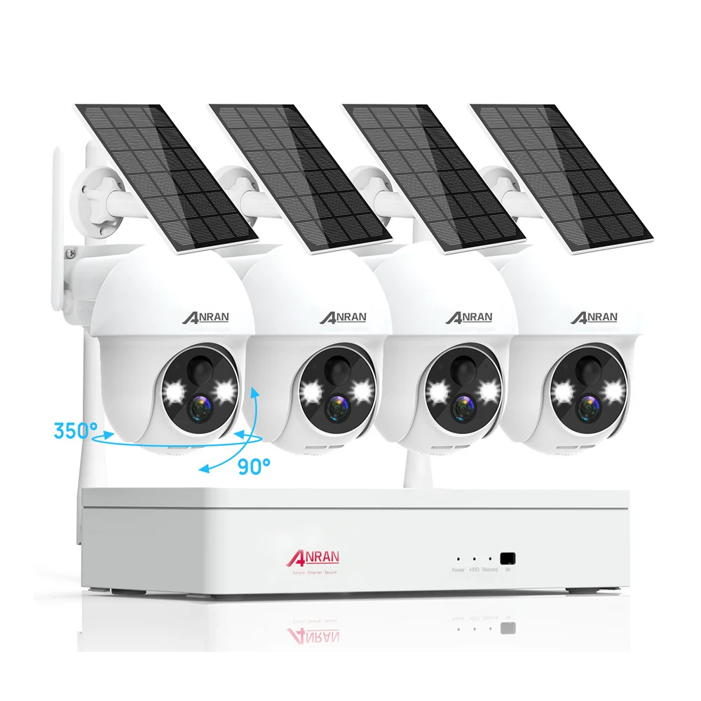 ANRAN Solar cctv Camera Outdoor Free APP 2 Way Audio Wifi Wireless Security Surveillance System 8CH NVR Kit with Solar Panel