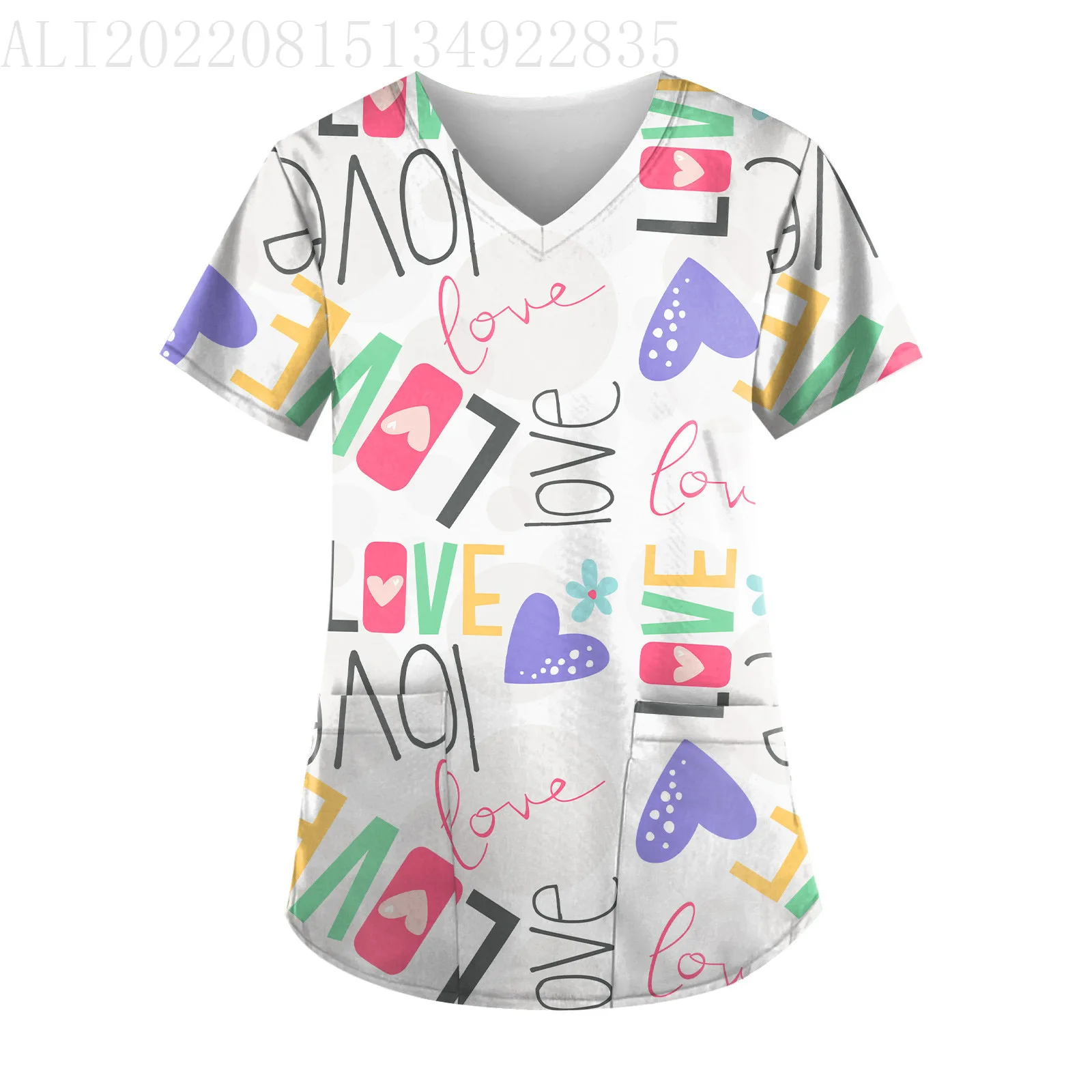 hospital new style nurse work beauty chemical growth short-sleeve fashion printing top