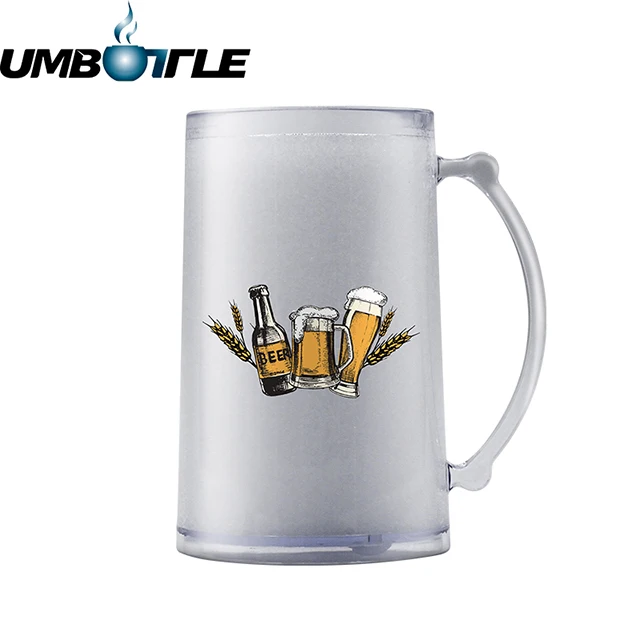 Food Grade AS 16oz Double Wall Freezer Gel Beer Mug With Handle