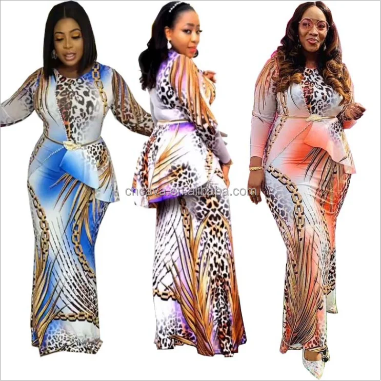 fashion sexy leopard printed casual long dresses dashiki african women elegant ruffle party maxi dress