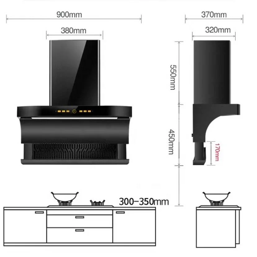 Stainless Steel Chimney Kitchen Fume Hood Chinese Style Exhaust Cooker Range Hood With Voice and Smoke Sensor