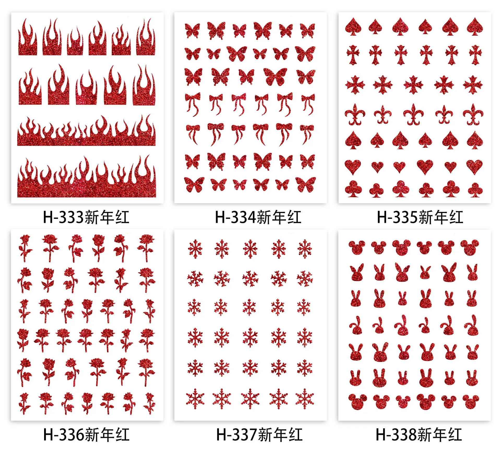 wholesale 3D new arrival red rabbit Cute Cartoon frame bow butterfly Chrome Hearts Nail Stickers Adhesive Nail Art Decals