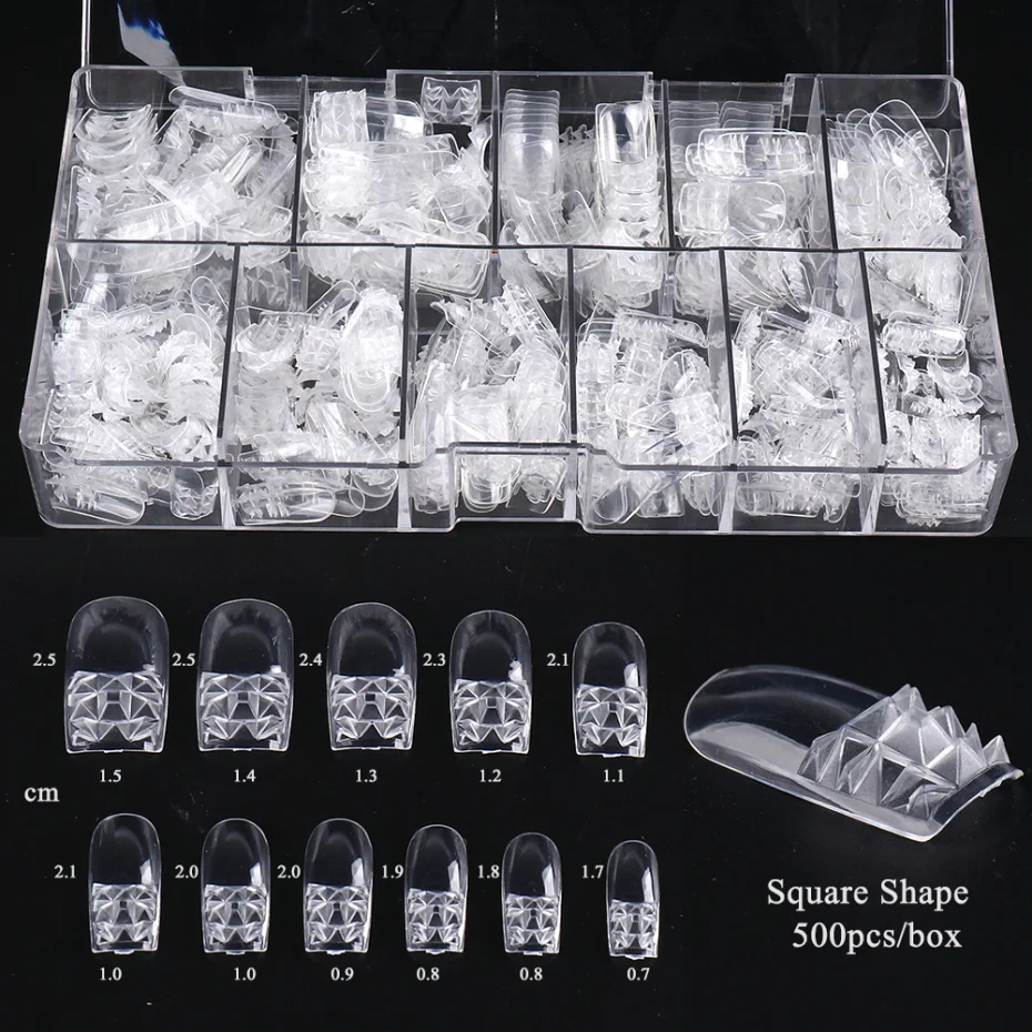 Yimart 500pc Clear Glaze Fake Nail Tips Square Stiletto Coffin Press on Nail Full Cover False Art Nail Capsules for Extension