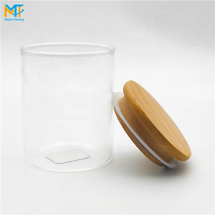 Glass Material and Eco-Friendly Feature borosilicate glass storage jar with bamboo press lid