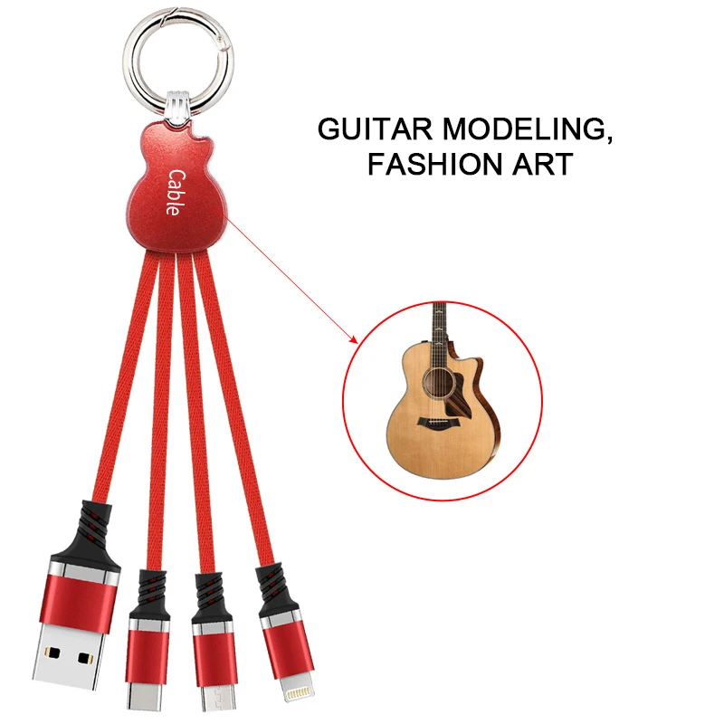  Micro USB Type C зарядный кабель для гитары дизайн брелок синхронизации данных линия iphone