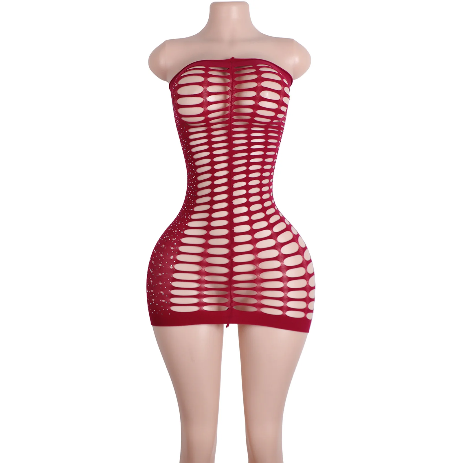 Stage Fishnet Rhinestone Dress Exotic Dancewear Club Costume Nightlife Performance Wear Sexy Outfit Event Show Clothing