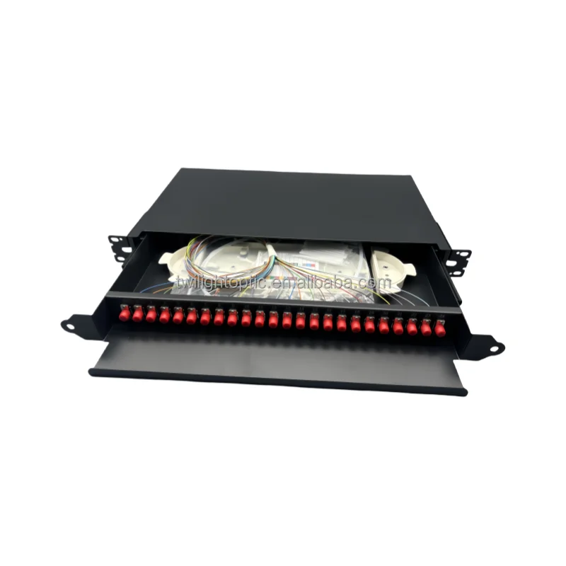 Home fibre optic broadband rack mounted distribution box 24 core sc/fc/st/lc connector jumper cord 1u 19 inch patch panel odf
