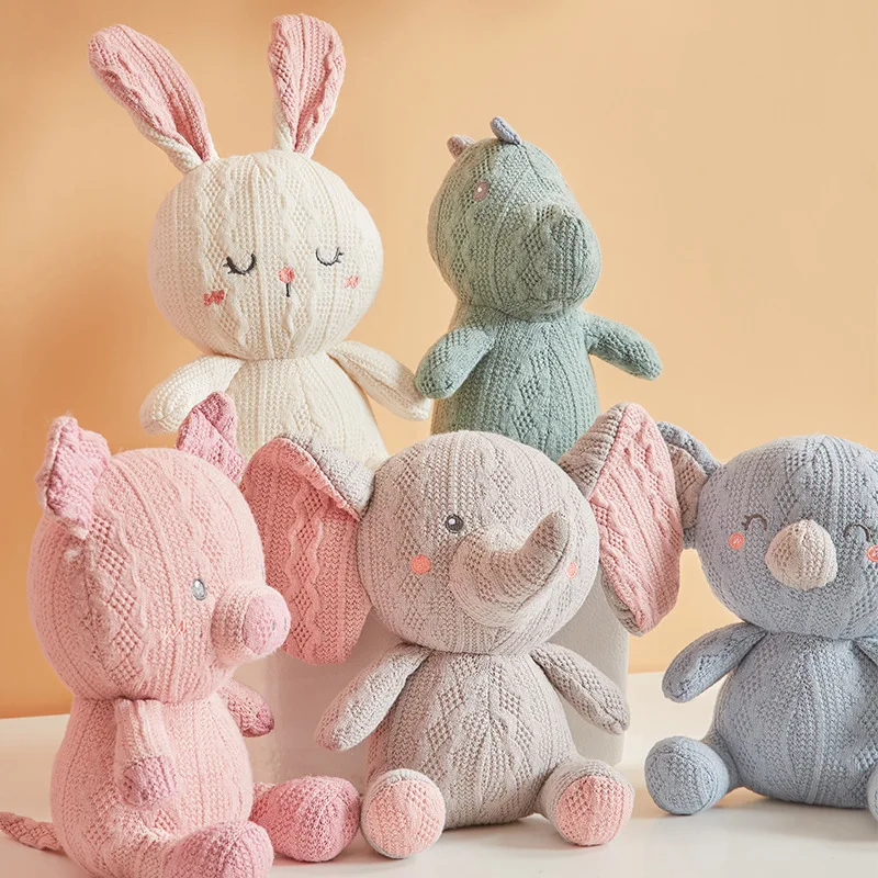 2021 Creative knitting animal Elephant/Pig/Dinosaur/Rabbit/Koala doll children baby Knit Stuffed Plush Toy Animal Cute Baby Toys