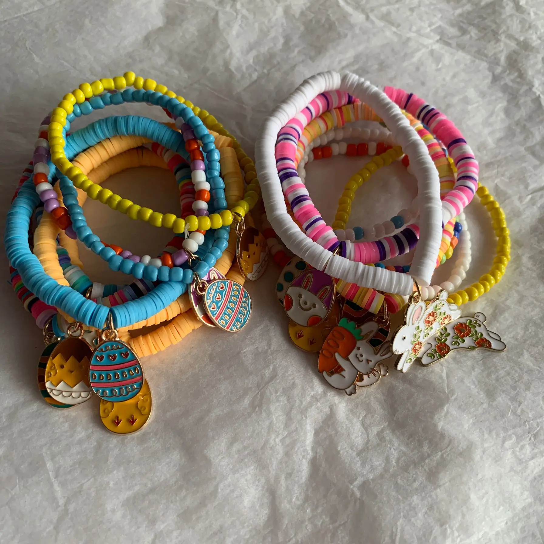 Easter Day Rabbit Egg Charm Elastic Beaded Bracelets Boys Girls Cartoon Rabbit Egg Colorful Beaded Bracelets Celebration Gifts