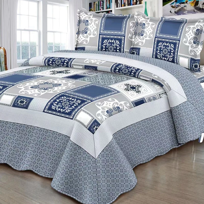 Manufacturer Home Patchwork Bedspread Queen Size Two Pillowcase Quilt Set Bedding Luxury