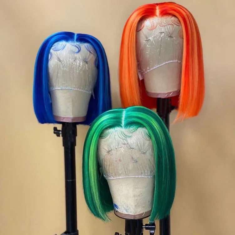 Wholesale Pink Orange Blue Red Grey 613 Blond Color Bob Wig Brazilian Virgin Short Human Hair Lace Front Ombre Bob Wig