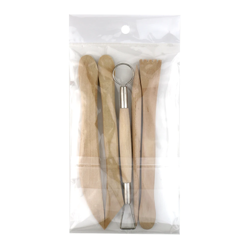 Opeth 5Pcs Wooden DIY Clay Pottery Sculpting Tools Set Pottery Ceramic Detail Clay Sculpting Tools