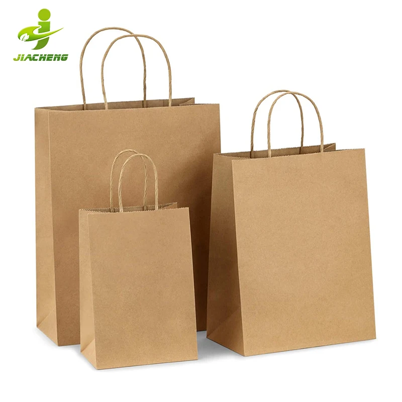 JIACHENG teal recyclable delivery square bottom brown kraft shopping paper bags wholesale with flat handles for cake coffee food
