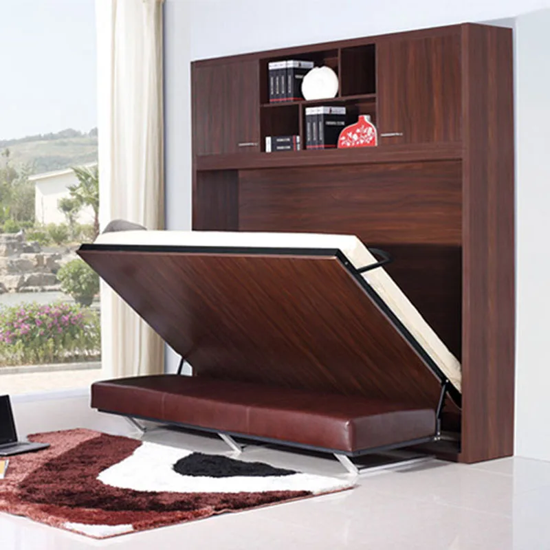 
Modern customizable master bedroom brown murphy bed sofa combination wall bed waterproof platform folding bed 