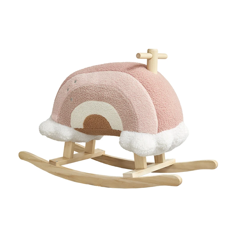 Asweets Rainbow Plush Rocking Horse Decorating Chair Kids Wooden Rocking Horse Rid on Toys