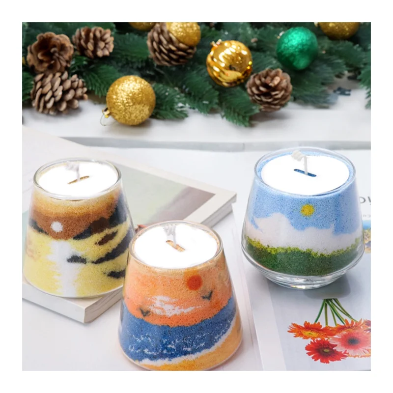 Scented Paraffin Wax Sand Art Candle Making Kit in Glass Cup for Gift-Giving and Artistic Home Decor