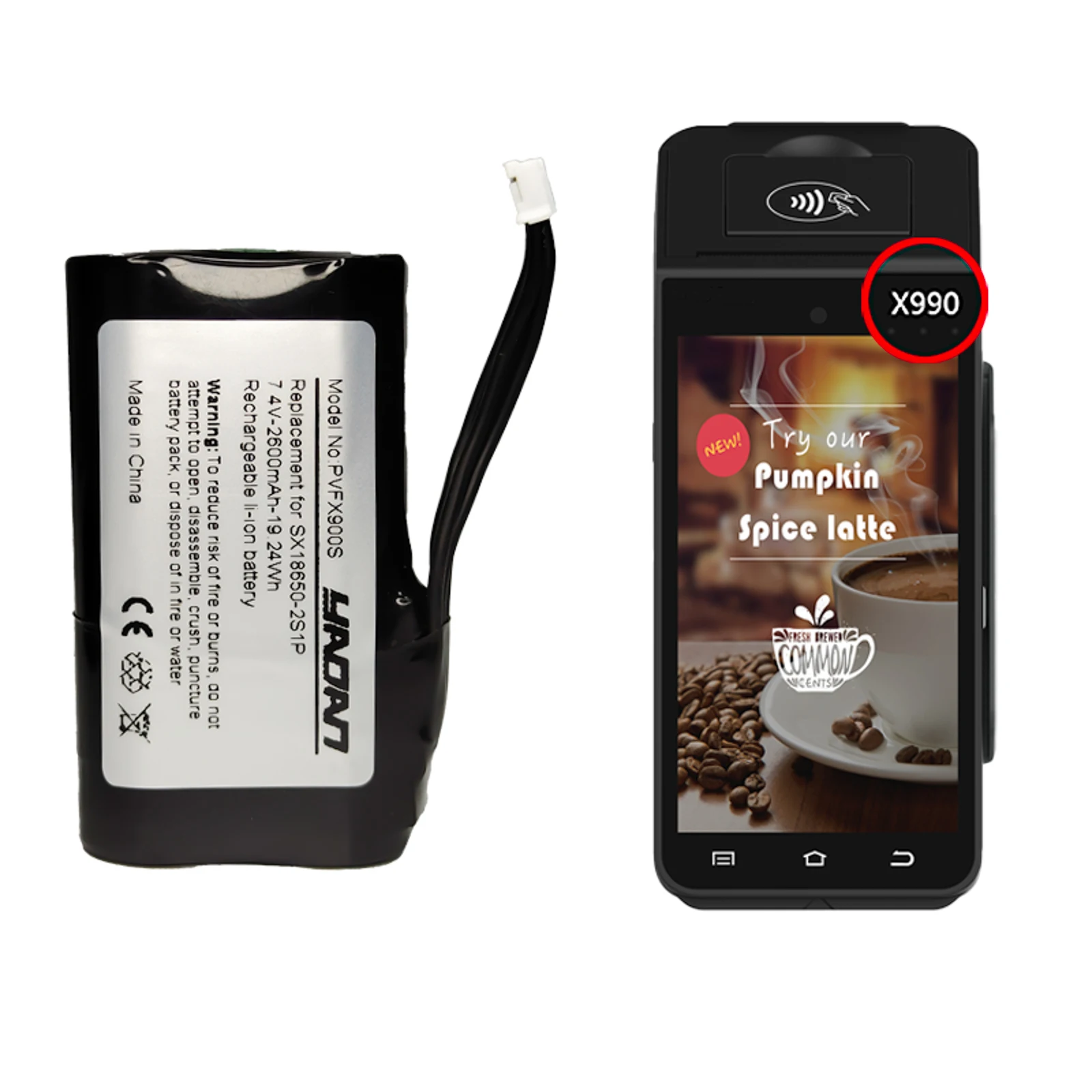 OEM SX18650-2S1P 7.4V 2600mAh Li-ion Replaceable Battery For Handheld Point of Sale Machine Verifone X970 X990