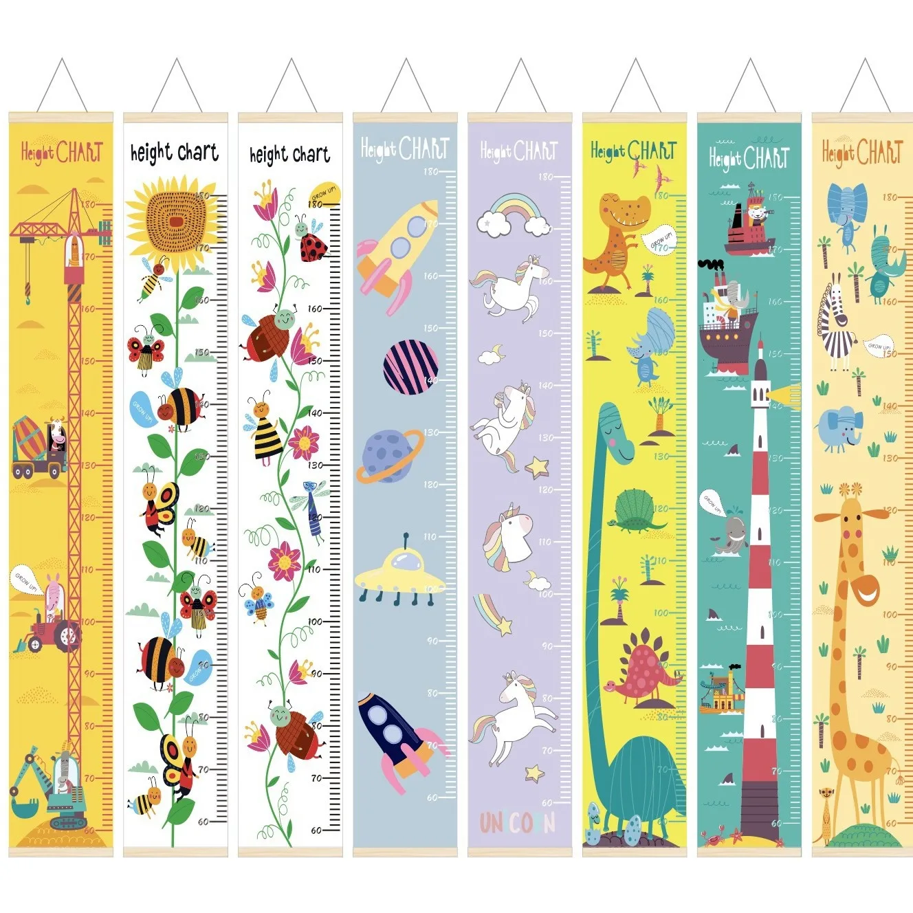 IN STOCK Children Removable waterproof Handing Ruler wood Canvas growth baby height growth chart for kids