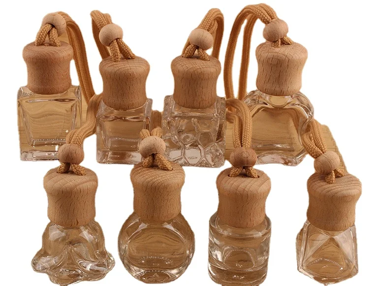 10ml creative polyshape glass body perfume bottle wooden car diffuser