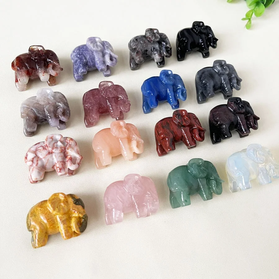 5cm Natural Mixed Stone Elephant Statue Carved Gemstone Crystal Figures Crystal Elephant Statue For Home Decoration