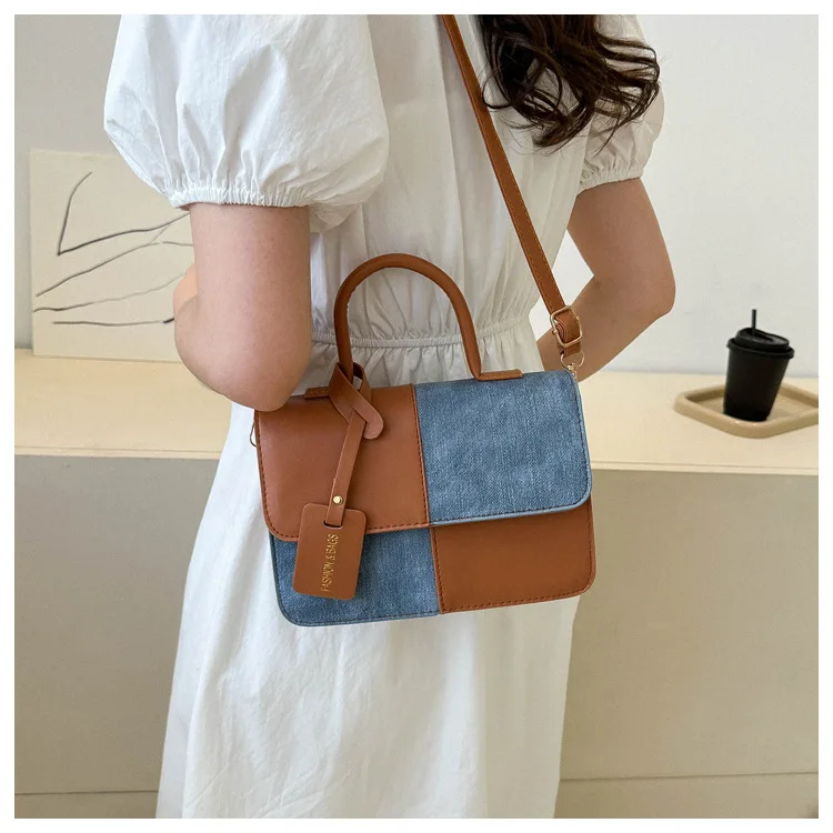 MU Fashion Contrast Color Simple Handbag Casual Small Square Bag Retro Single Shoulder Crossbody Women Hand Bags