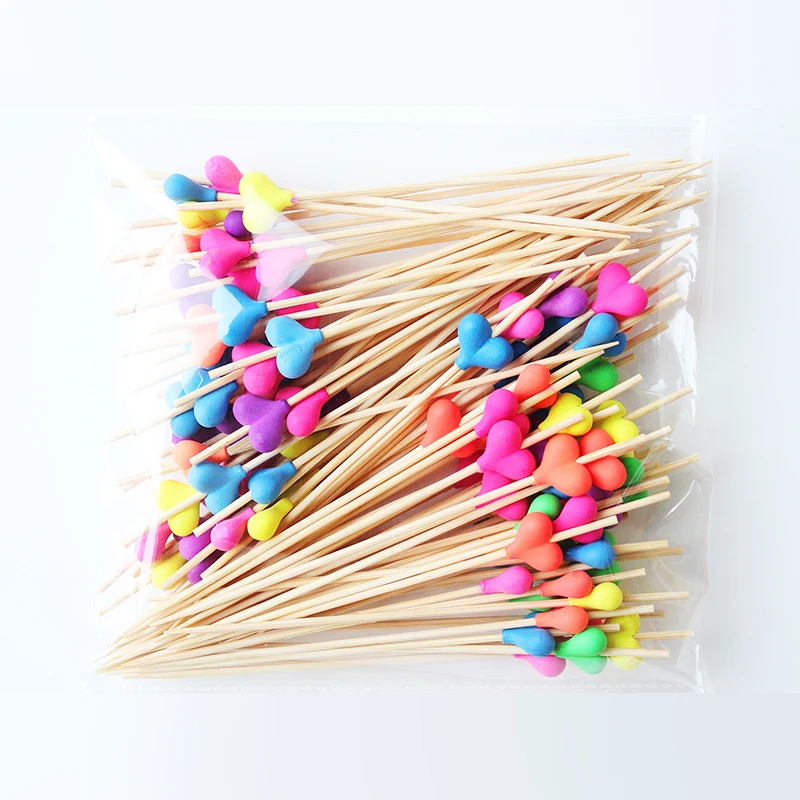 Disposable Plastic Love skewers food grade fruit cake decoration bamboo pick cocktail sticks bead skewer