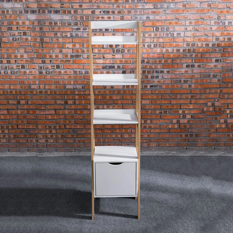 Rustic Stylish Multi Functional Storage Shelves Home And Office Furniture Wooden Bookshelf Corner Display Bookcase With 4 Tiers