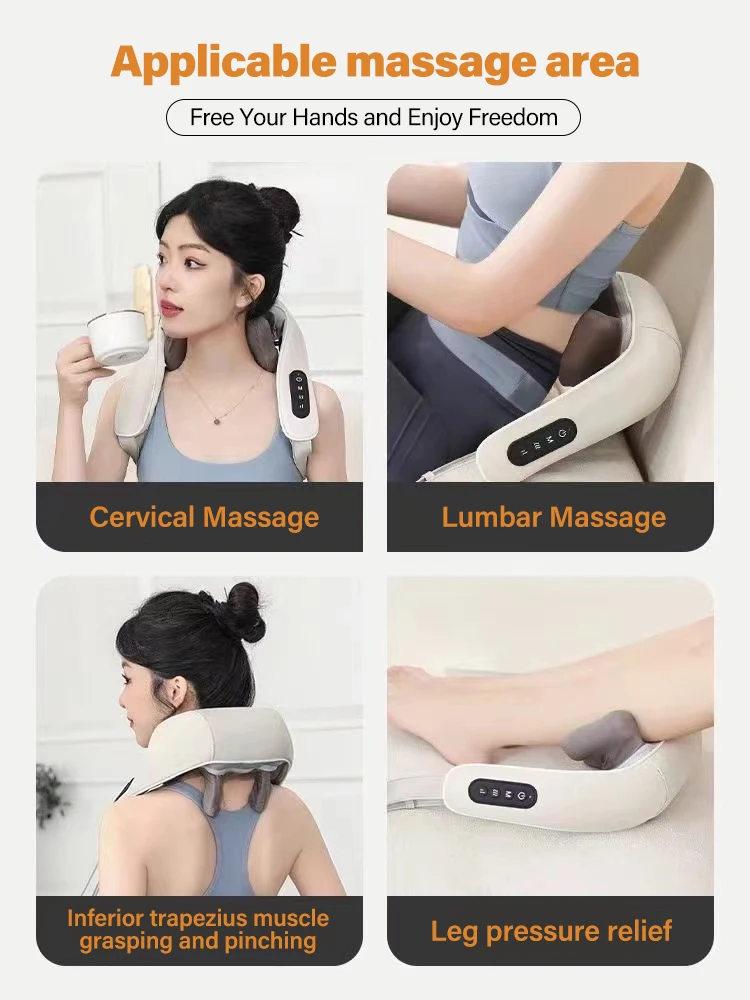 electric cordless pain relief shiatsu mini cervical smart neck massager pillow with 3 intensity and modes, heat