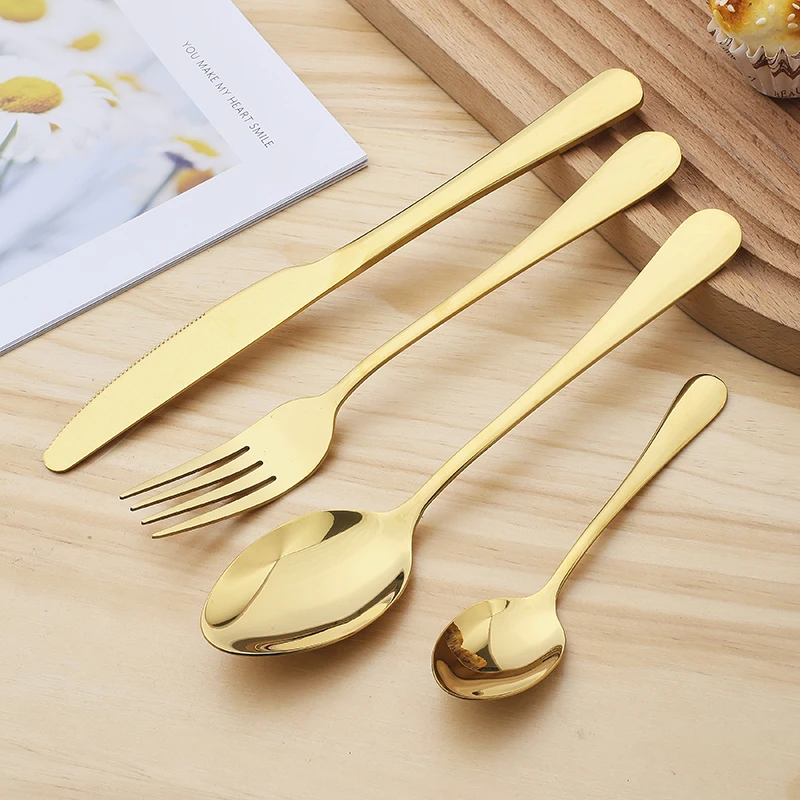 Custom Metal Gold Flatware Stainless Steel Reusable Cutlery 24pcs Set With Box
