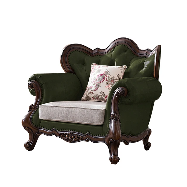 N351 American Classical Style Wedding Sofa Solid Wood Leather Sofa Set