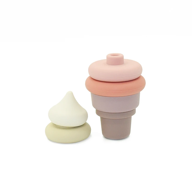6pcs Building Stacker Babe Silicone Stacking Toys baby ice cream Shape Stacking Soft Baby Teether Toy