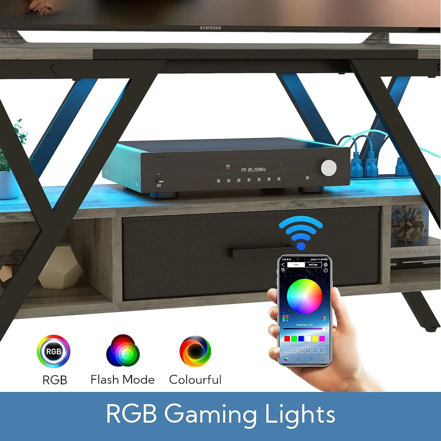 Modern Wooden Multimedia Entertainment Center Gaming TV Table Outlets Media Console Living Room LED TV Stands Table