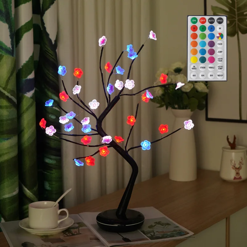 RGB Cherry Blossom Tree Light with Remote 16 Color-Changing LED Artificial Flower Bonsai Tree Table Top Lamp