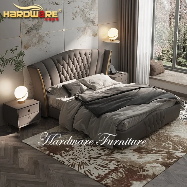 Фурнитура, мебель для кровати, кожаная кровать для пары, деревянная двухместная Свадебная кровать