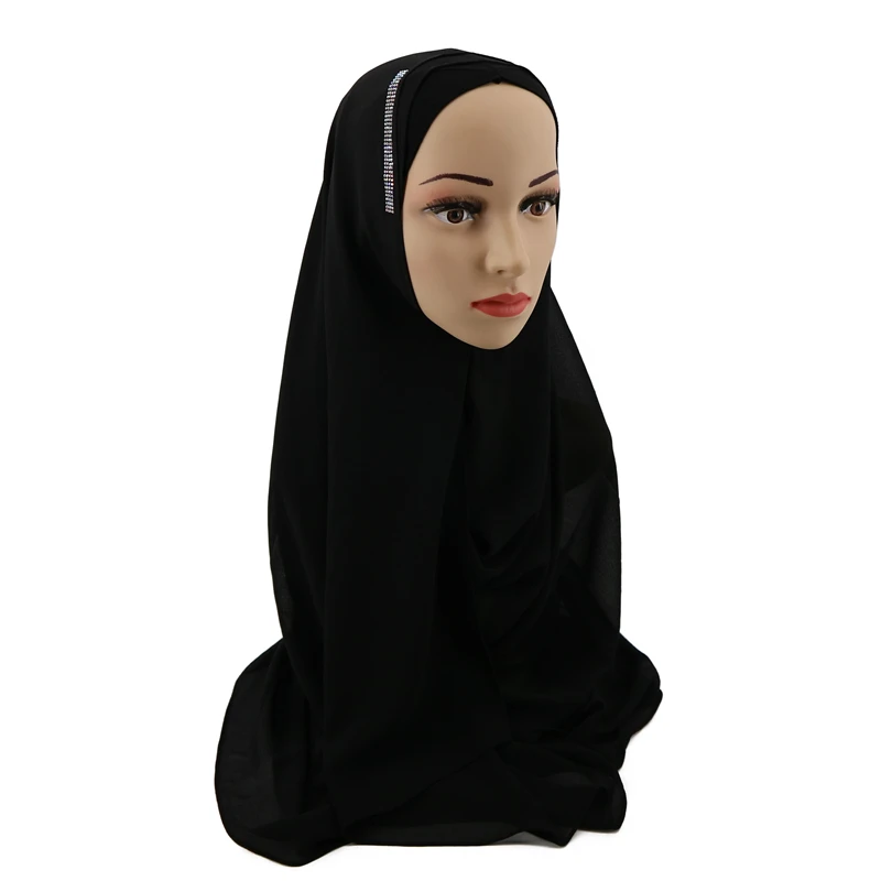 Wholesale Instant Chiffon Hijab Double loop Scarf Shawls With Crystal
