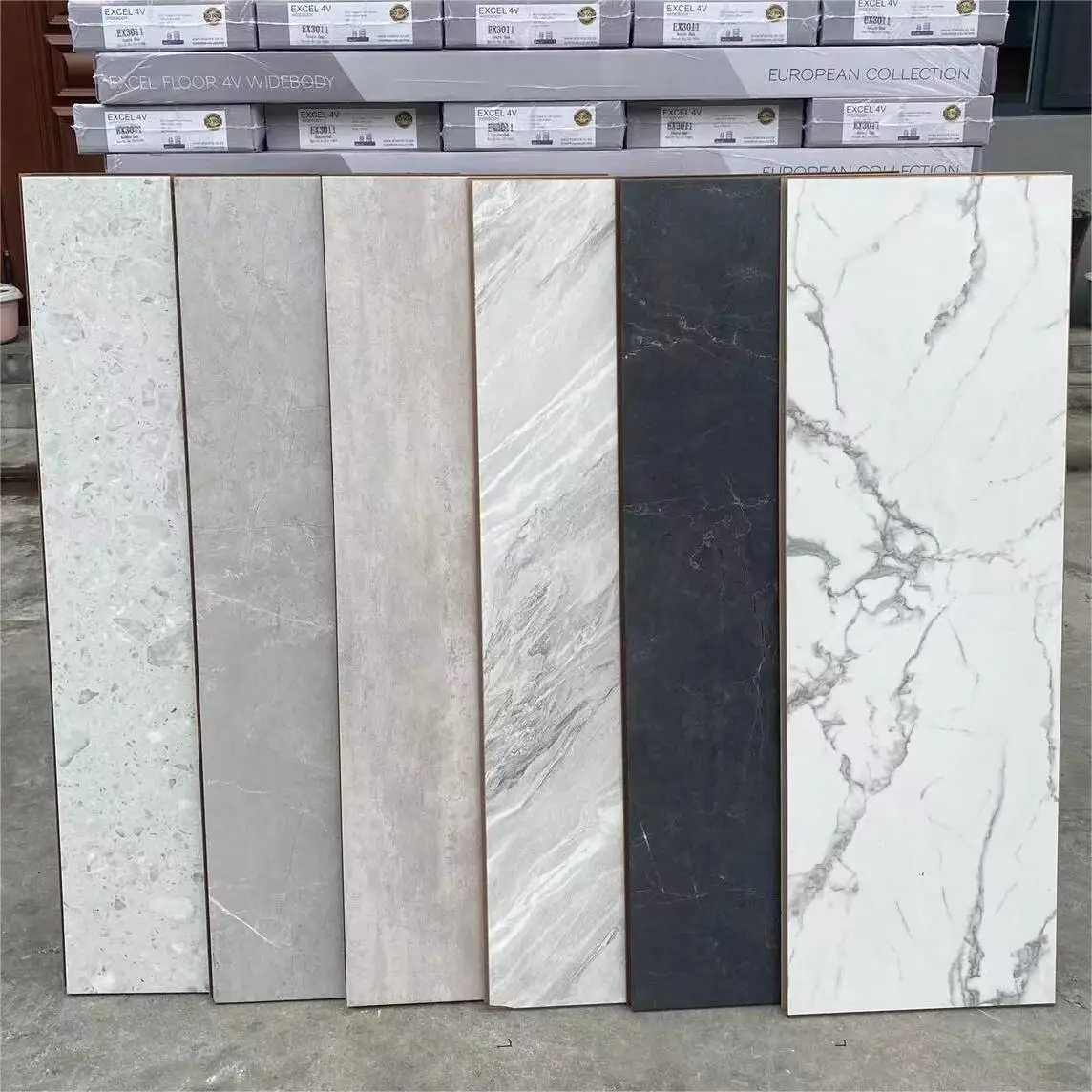 2024 high gloss stone look black grey white marble effect laminated flooring tiles