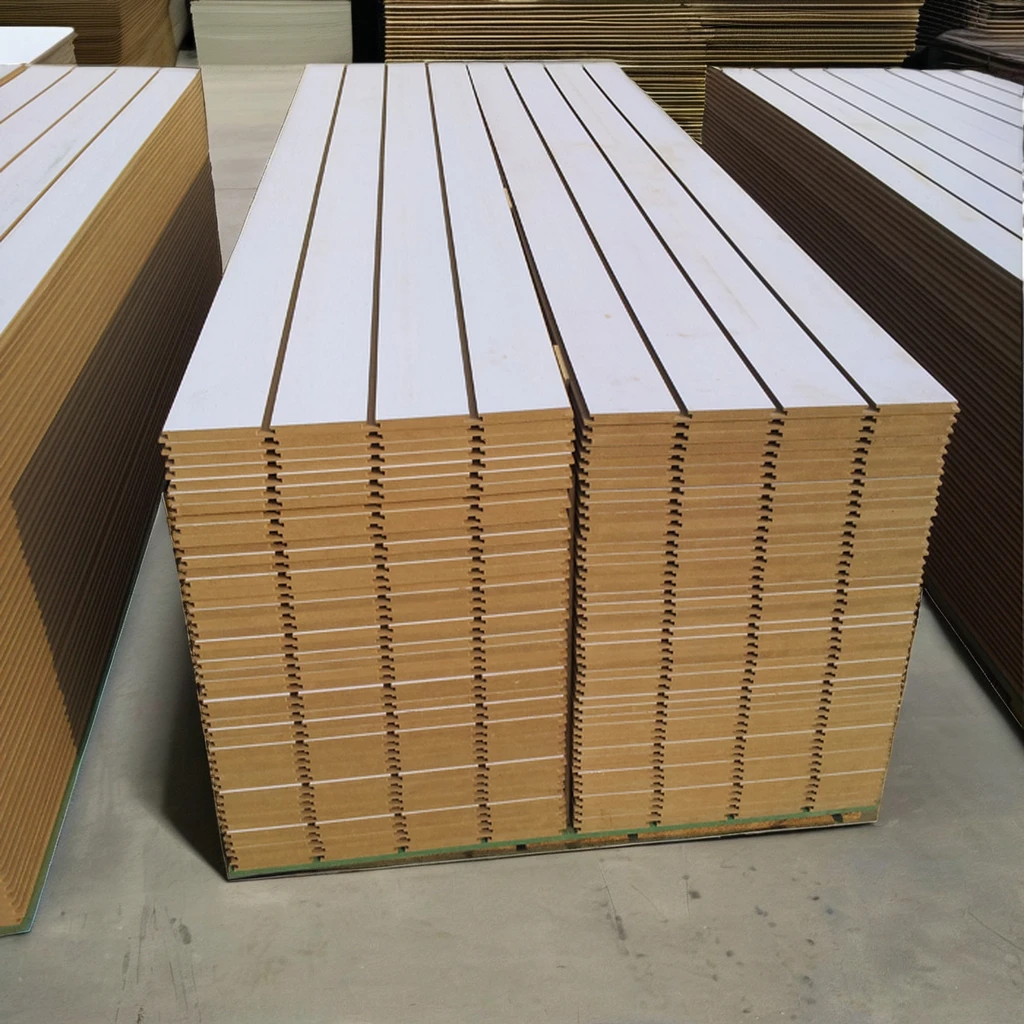 Modern Melamine Grooved Slatwall Slot MDF Board 18mm Factory Direct Sale Supermarket Display Hardboard Made PVC Fiberboard E2