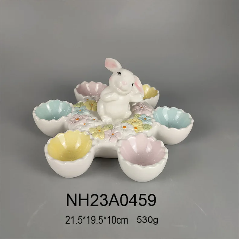 Ceramic Easter Chick Multi-Grid Egg Tray Painted Easter Series Egg Tray Spring Animal Shape Tableware for Kitchen