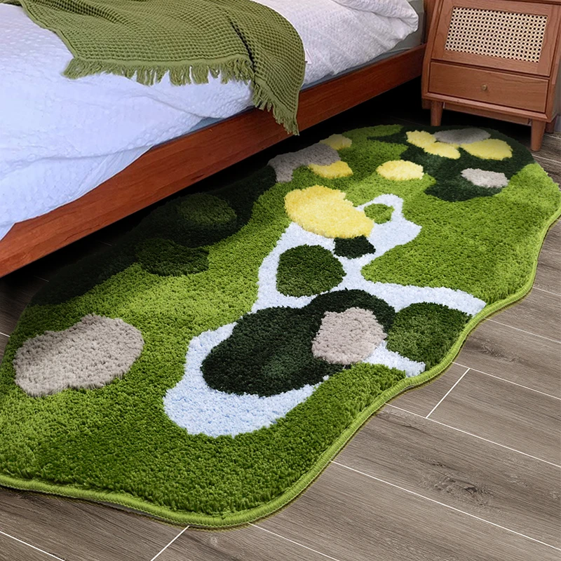 irregular shape rug modern Soft Shagg irregular Moss Non Slip Washable Bathroom Grass Moss Rugs Bath Mats Bedside Carpet