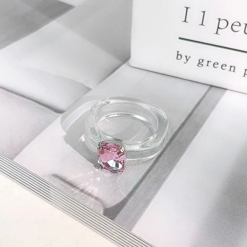 2021 new spring and summer transparent ring acrylic gem resin candy color ring wholesale