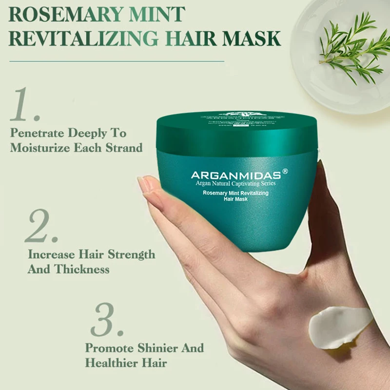 Arganmidas Leave-In Hair Mask Rosemary Infused Keratin and Organic Cream for Dry Hair Moisturizing and Restoration